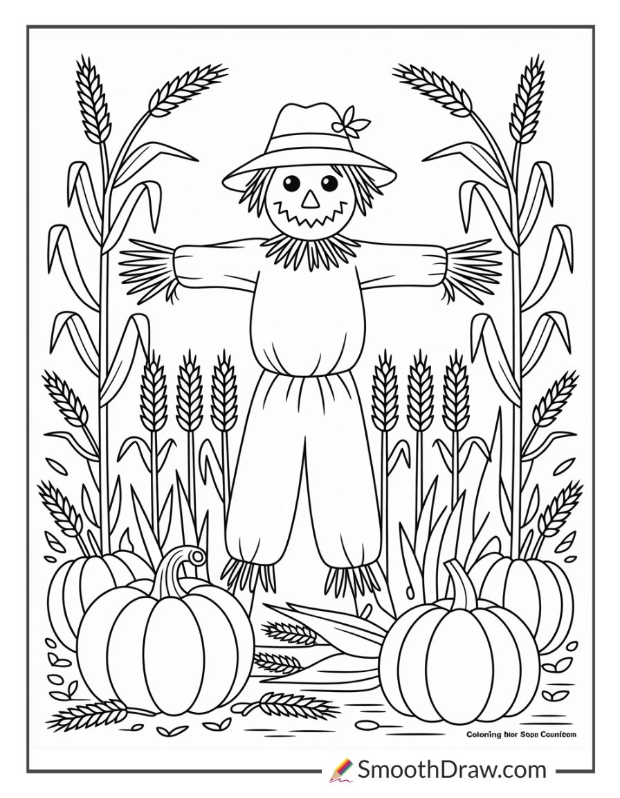 Scarecrow Surrounded By Harvest Crops