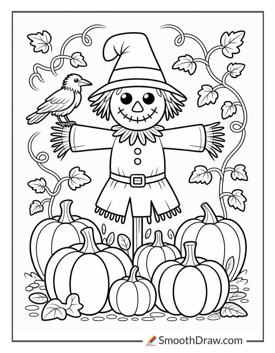 Scarecrow Surrounded By Pumpkins