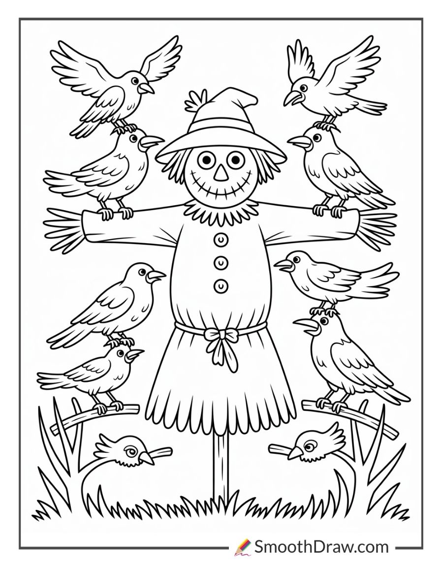 Scarecrow With A Bunch Of Crows