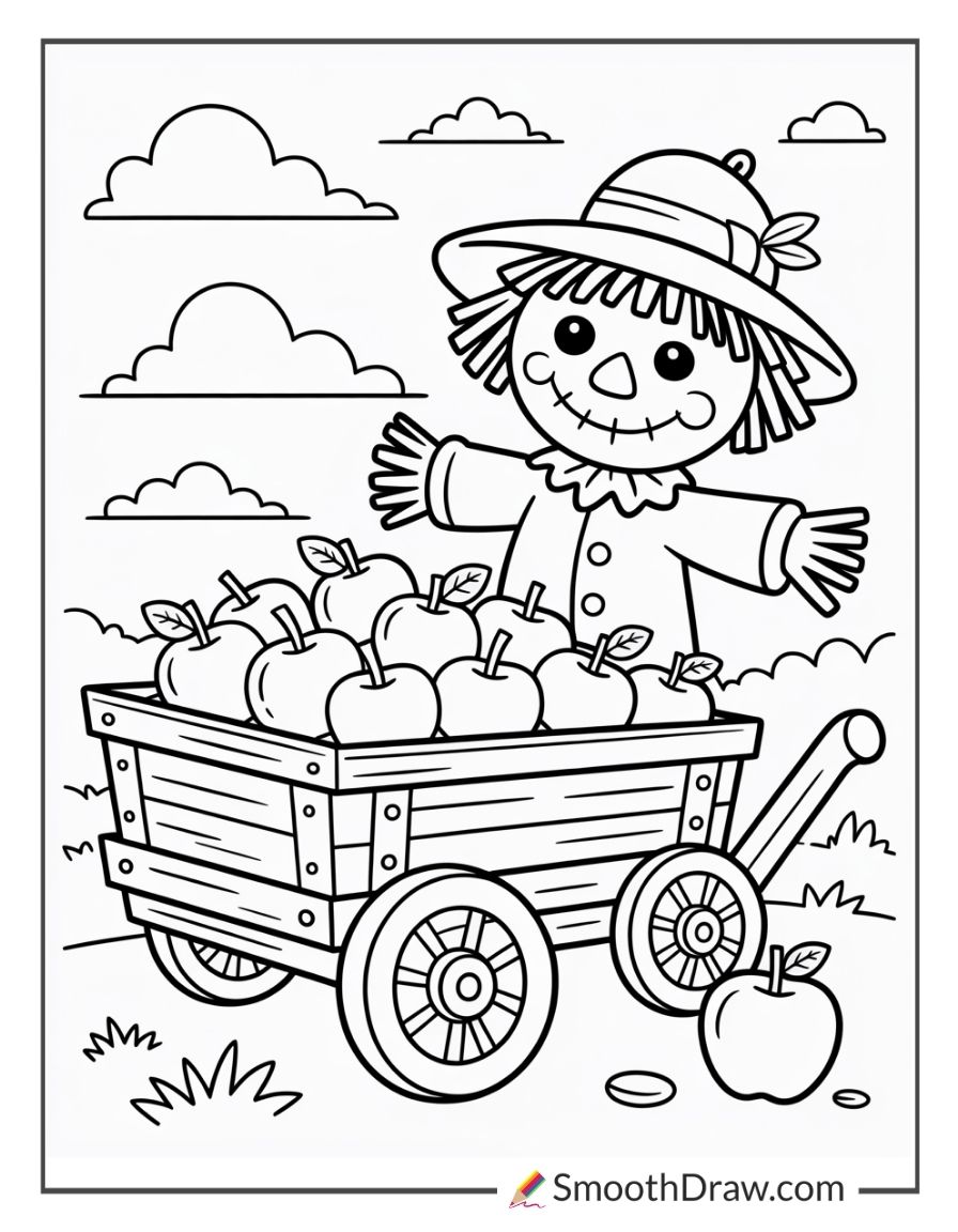 Scarecrow With A Wagon Of Apples