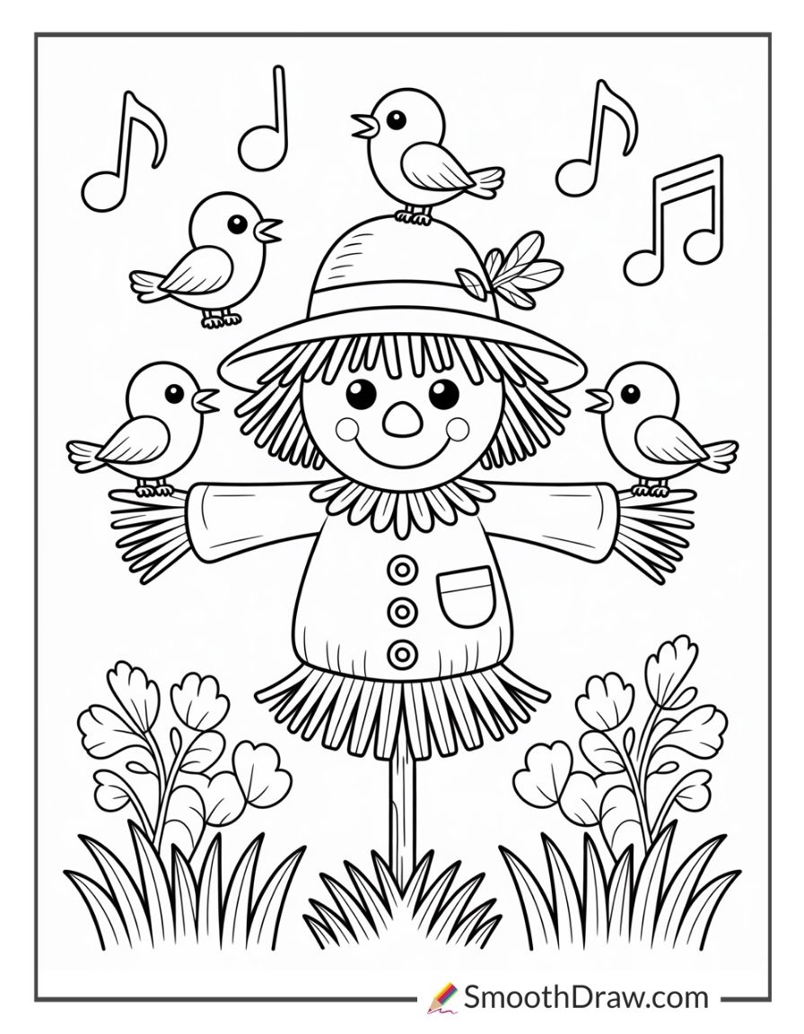 Scarecrow With Little Birds Singing