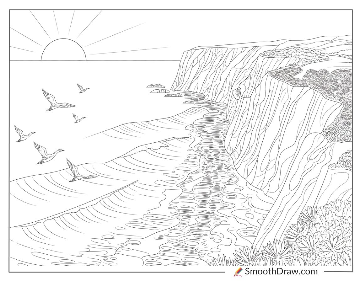 Scenic coastal cliffs at sunrise