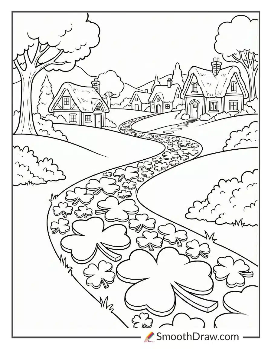 Shamrock Trail Leading To Village Coloring Sheet