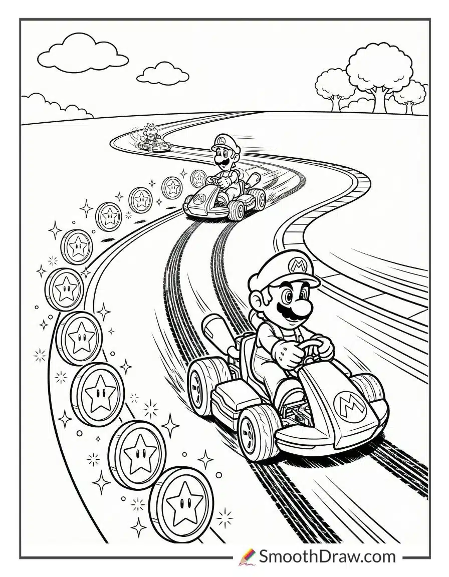 Shimmering Coins Along Racetrack