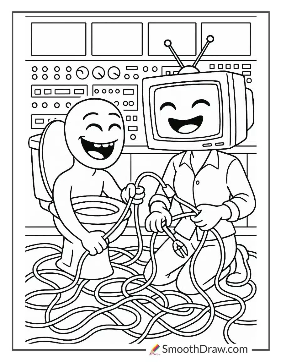 Skibidi Toilet And TV Woman Teamwork