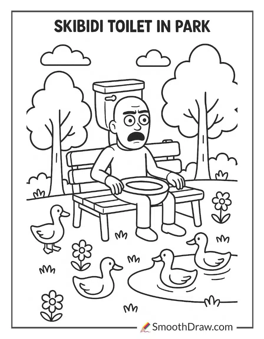 Skibidi Toilet In The Park For Coloring