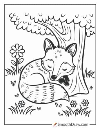Sleeping fox for coloring