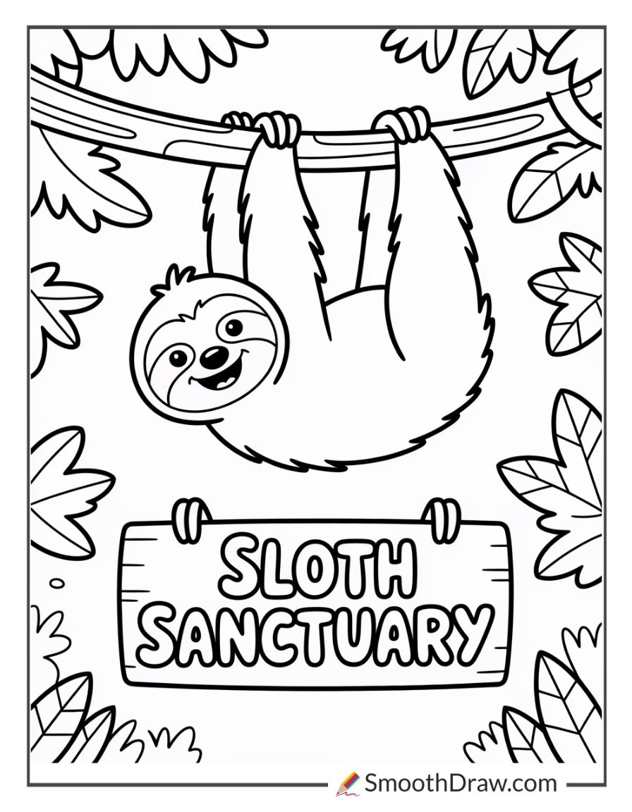 Sloth Hanging From Zoo Branch