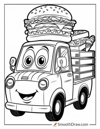 Smiling Food Truck Coloring Page
