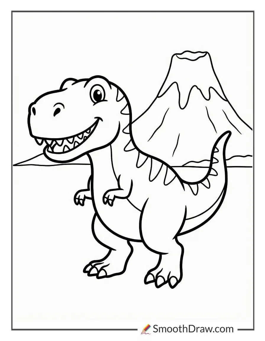 Smiling T Rex With Volcano