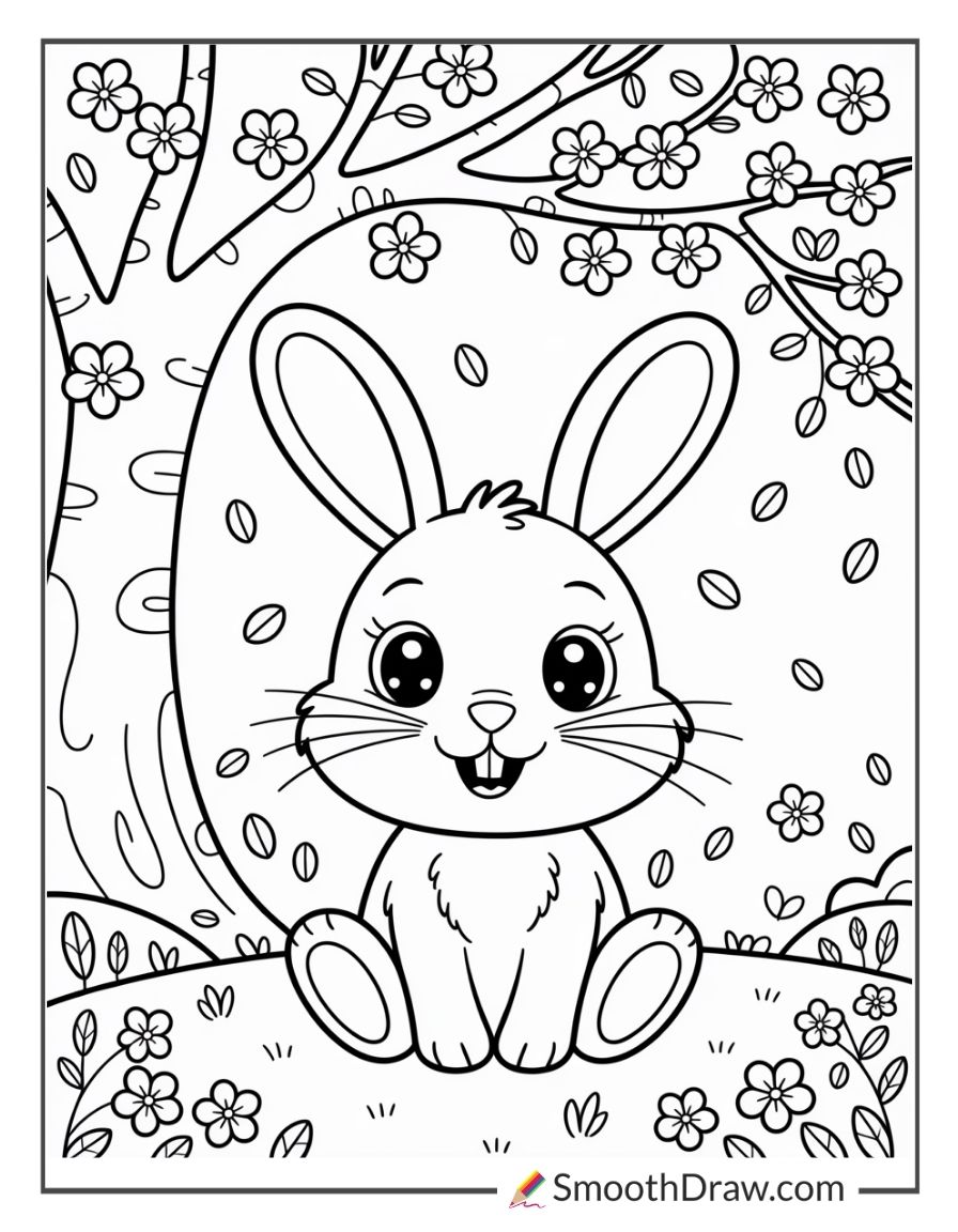 Smiling Bunny Under Spring Tree