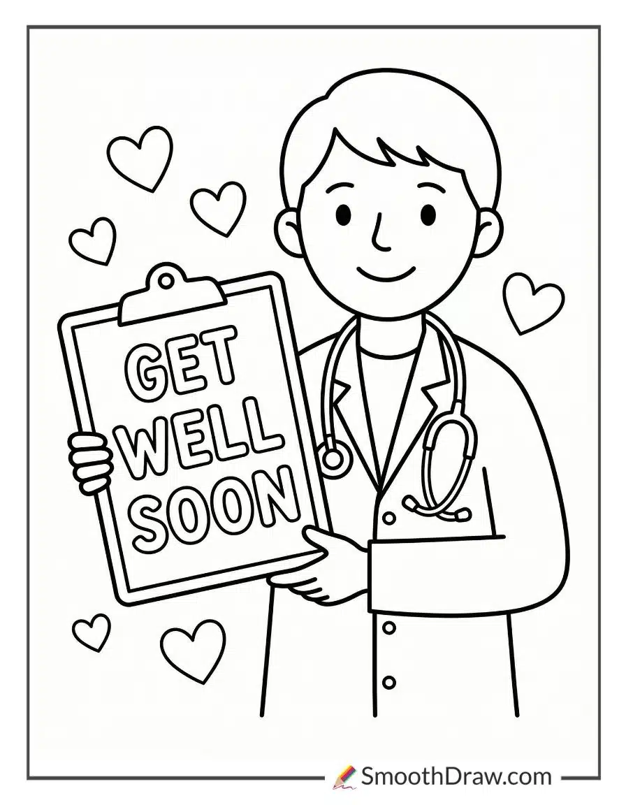 Smiling Doctor With Get Well Sign