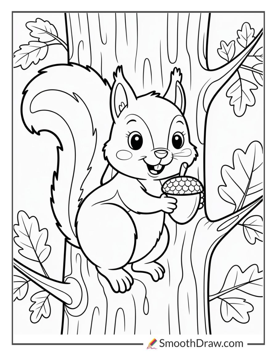 Squirrel Climbing A Tall Oak