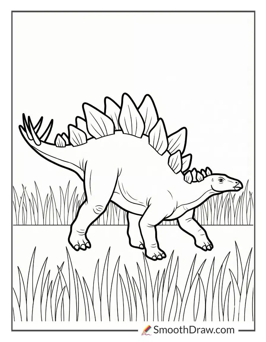 Stegosaurus Walking Through Tall Grass