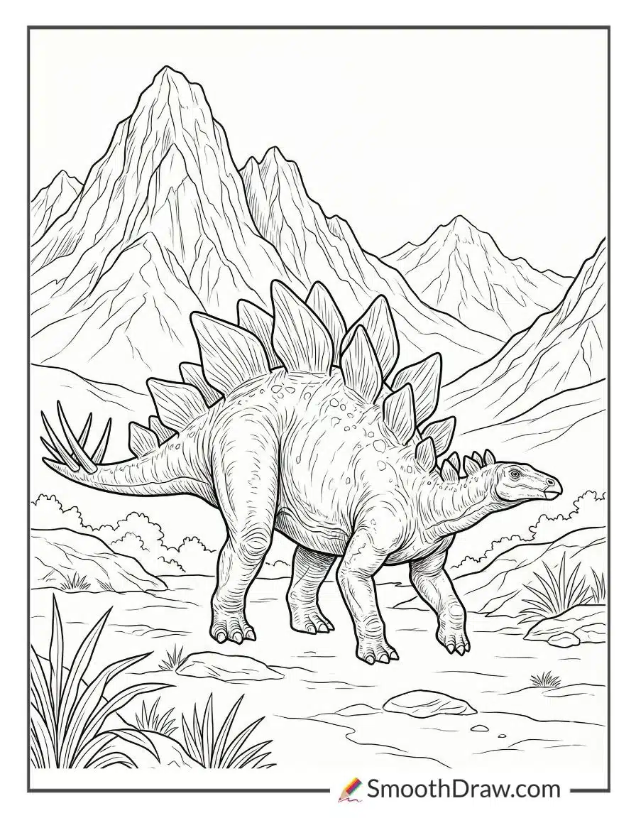 Stegosaurus With Mountains In Background