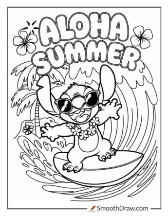 Stitch surfing a wave