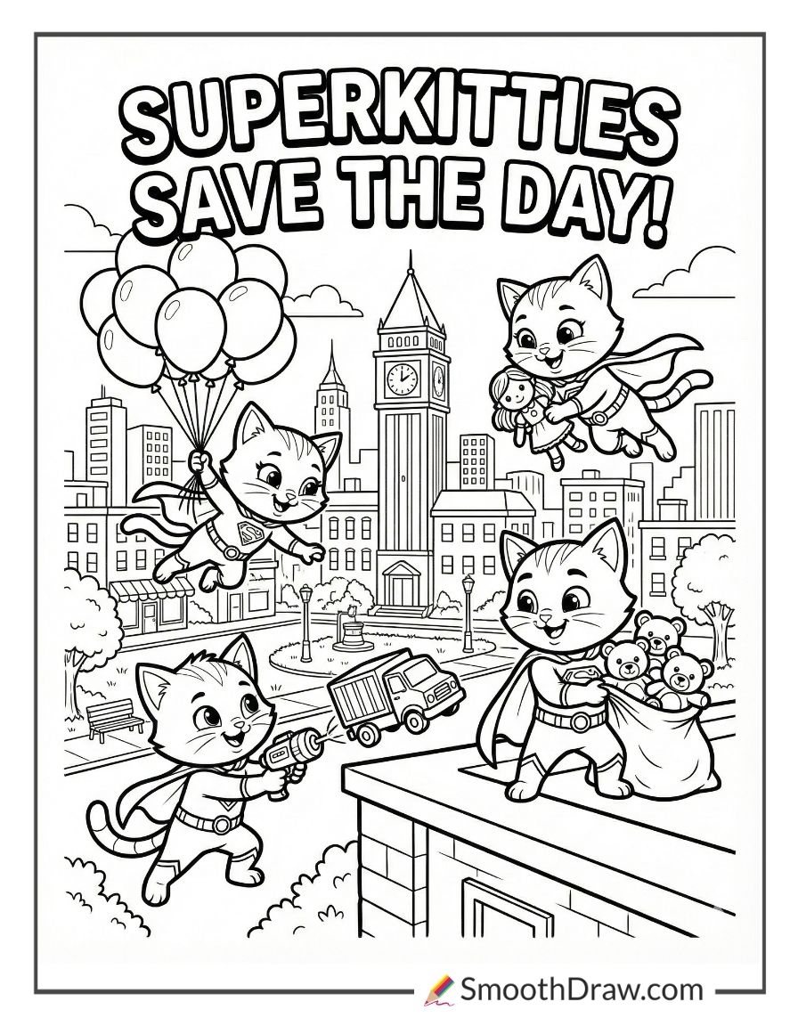 SuperKitties Save The Day Coloring Page