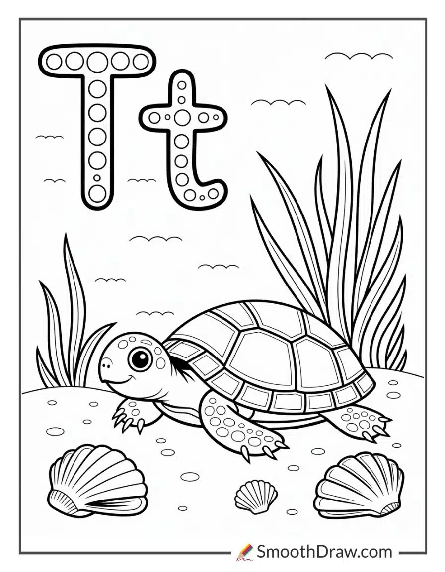 T For Turtle Alphabet Coloring Page