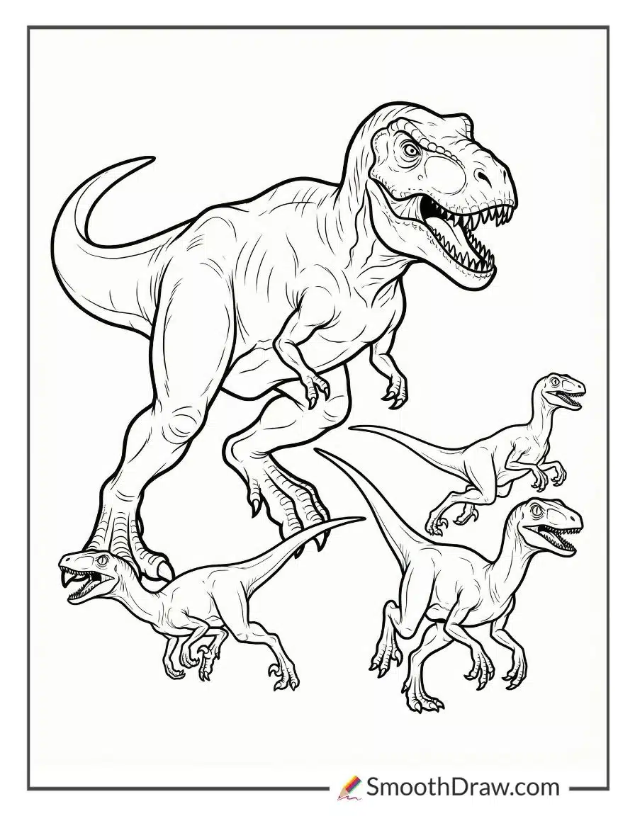 T Rex Chasing Smaller Dinosaurs