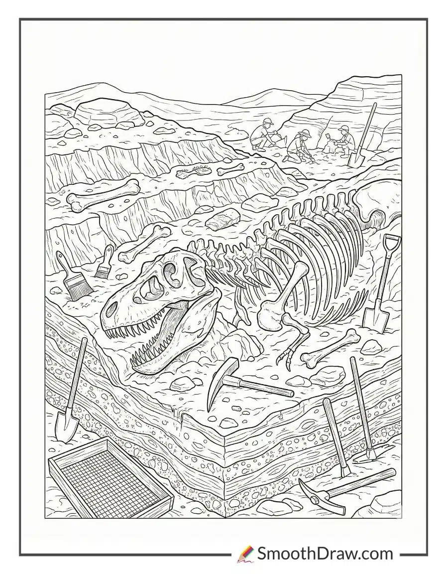 T Rex Fossil Dig Site Coloring Pages