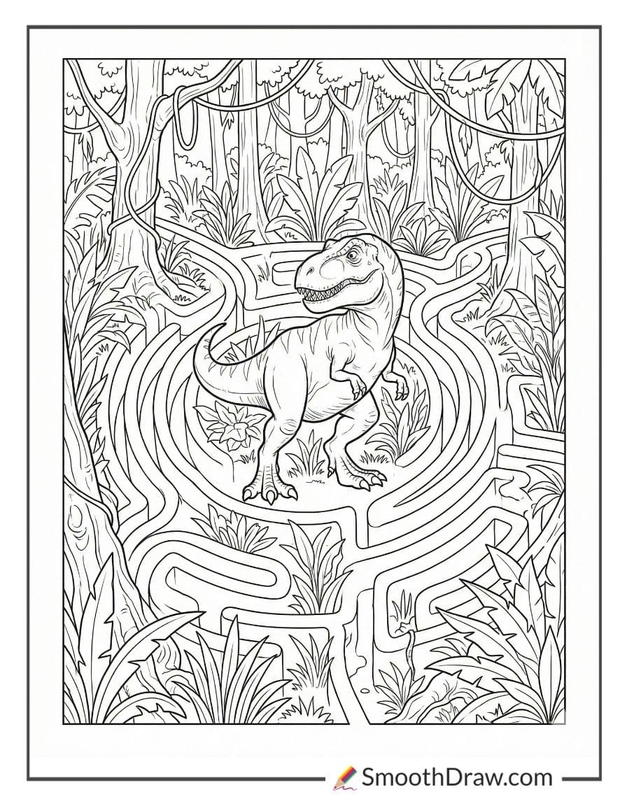 T Rex In Dense Jungle Maze