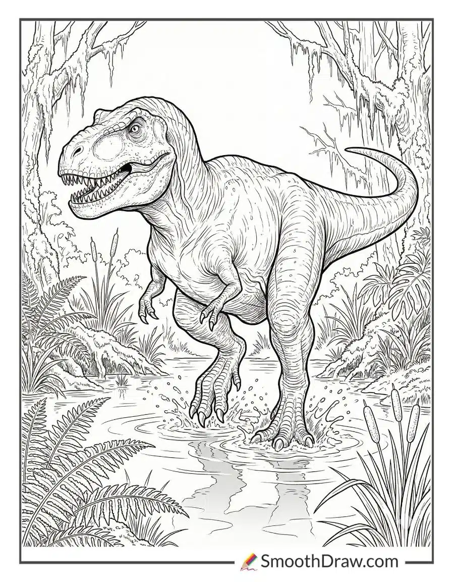 T Rex In Prehistoric Swamp