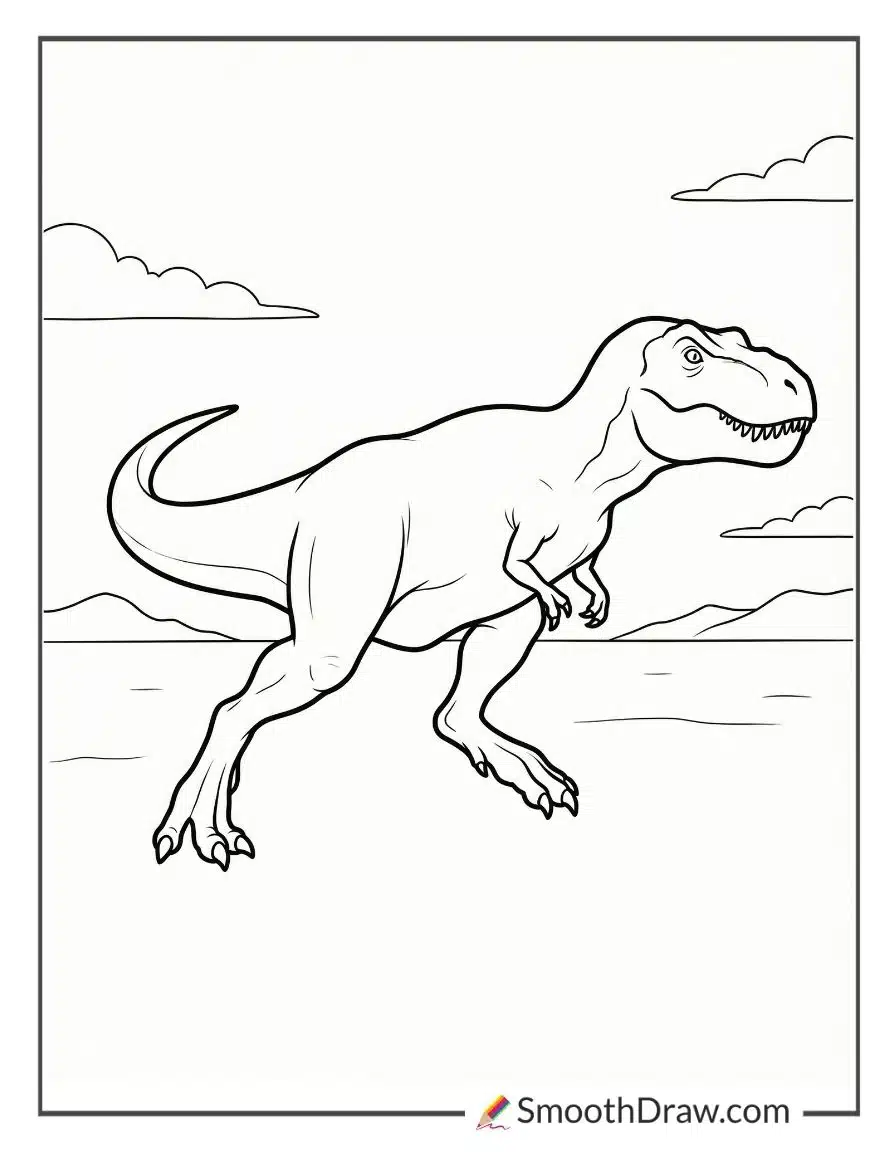 T Rex Running Across Open Plain