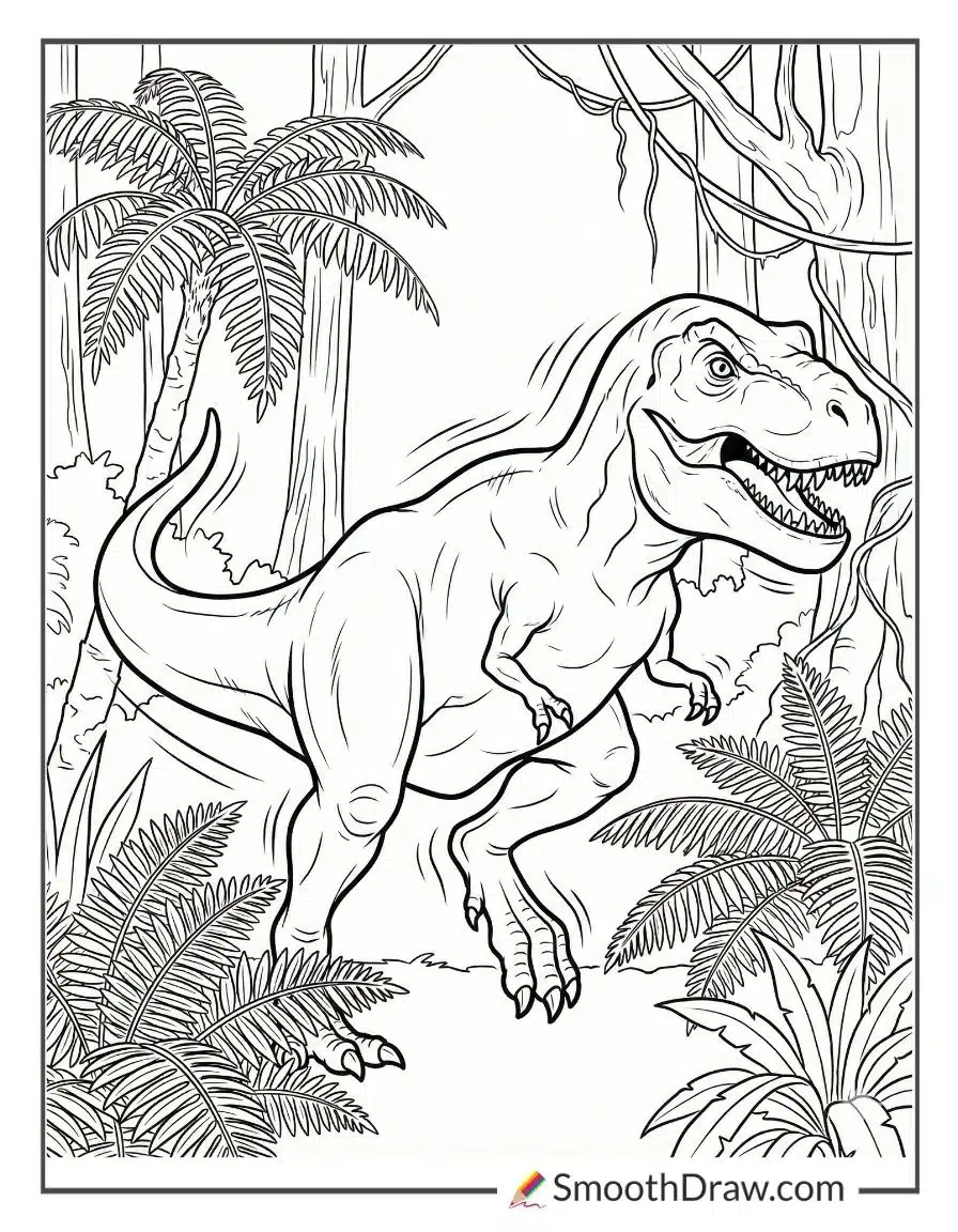 T Rex Stomping Through Rainforest