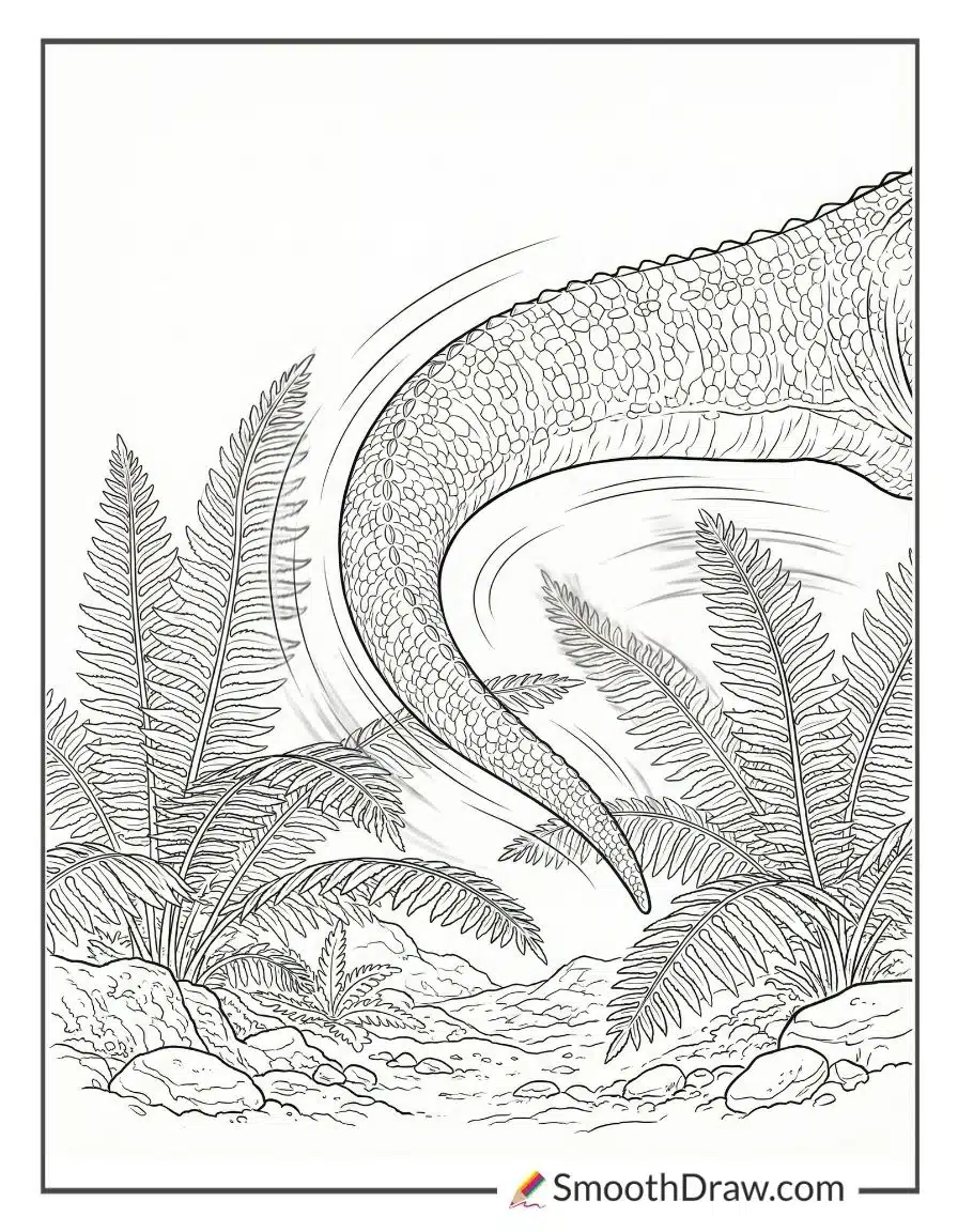 T Rex Tail Swishing Through Ferns