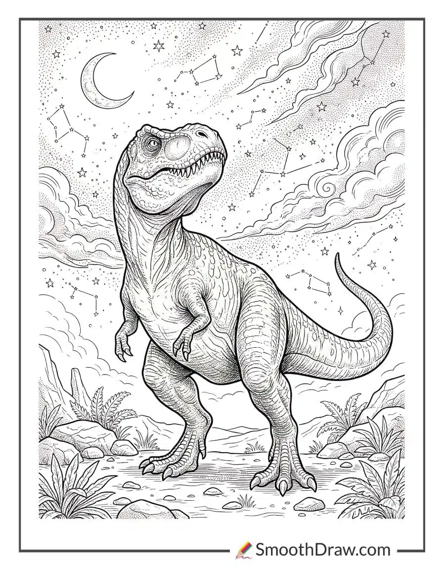 T Rex Under Starry Night Sky