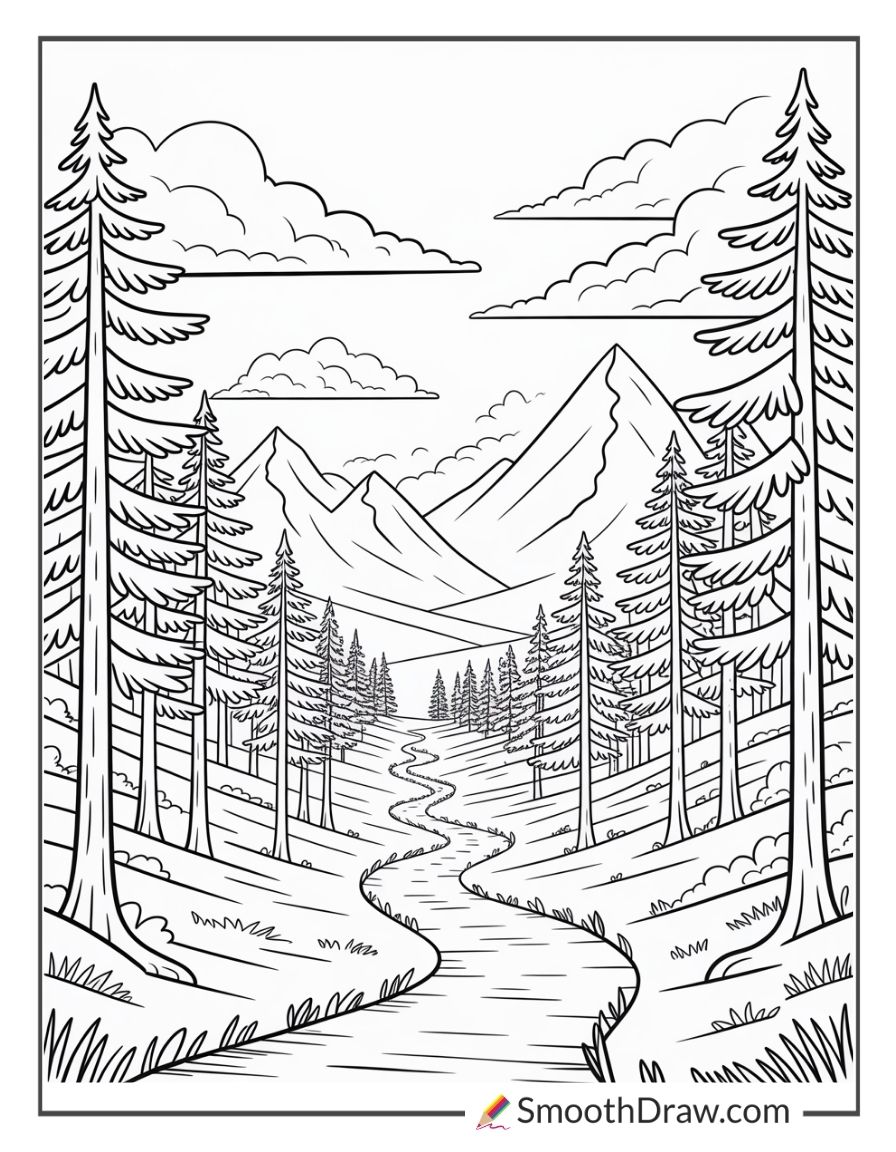 Tall Pine Trees With Mountains