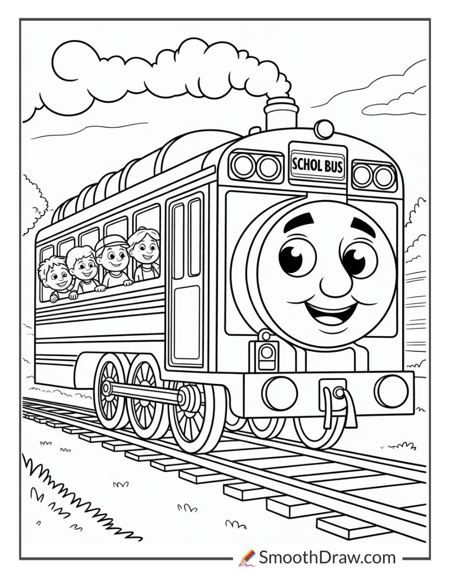 Thomas School Bus Coloring Page