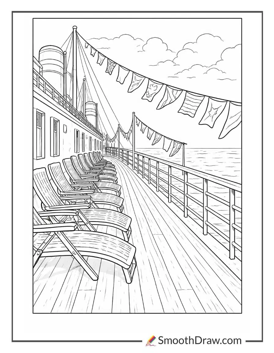 Titanic Deck With Chairs And Flags