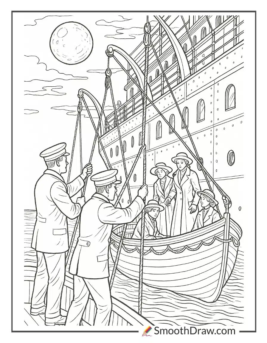 Titanic Lifeboats Being Lowered Down