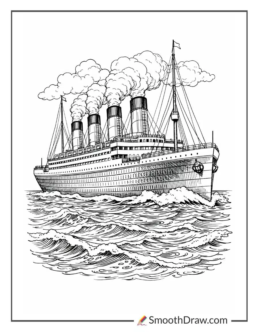 Titanic With Smokestacks And Waves