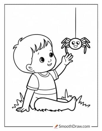 Toddler Reaching for a Hanging Spider