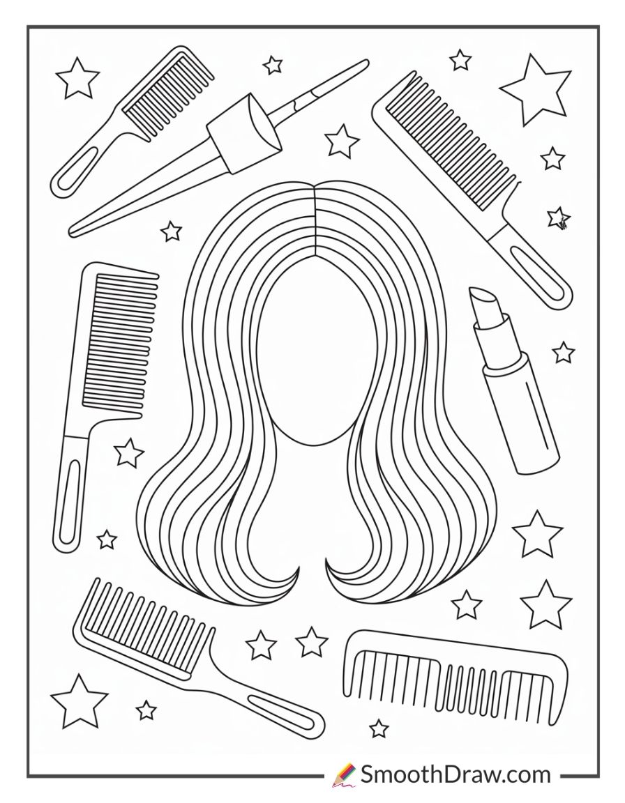 Trendy Hairstyles And Makeup Coloring Sheet