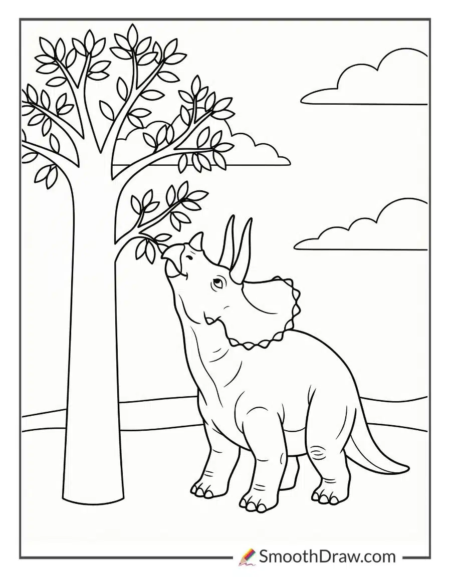 Triceratops Eating From Tall Tree