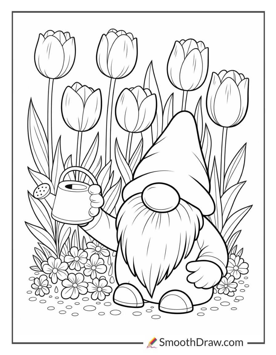 Tulips And Garden Gnome