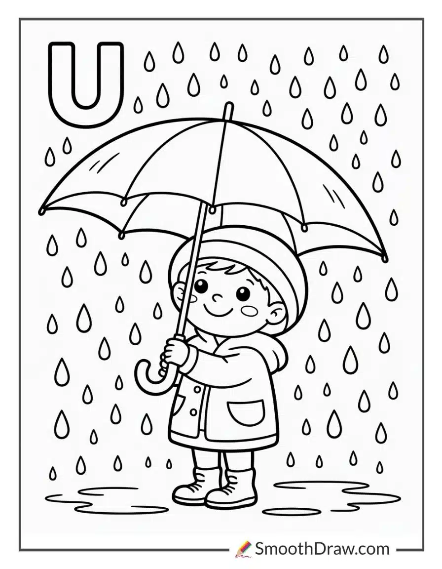 U For Umbrella Rainy Day Coloring Sheet