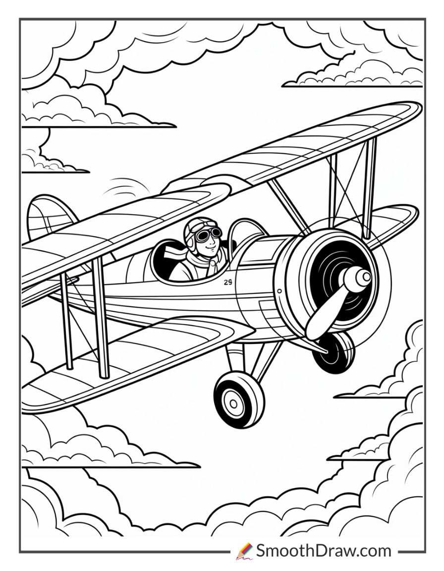 Vintage Biplane Pilot In Goggles