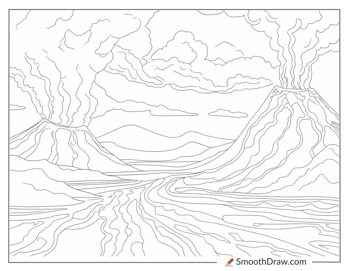 Volcanic landscape with lava flow