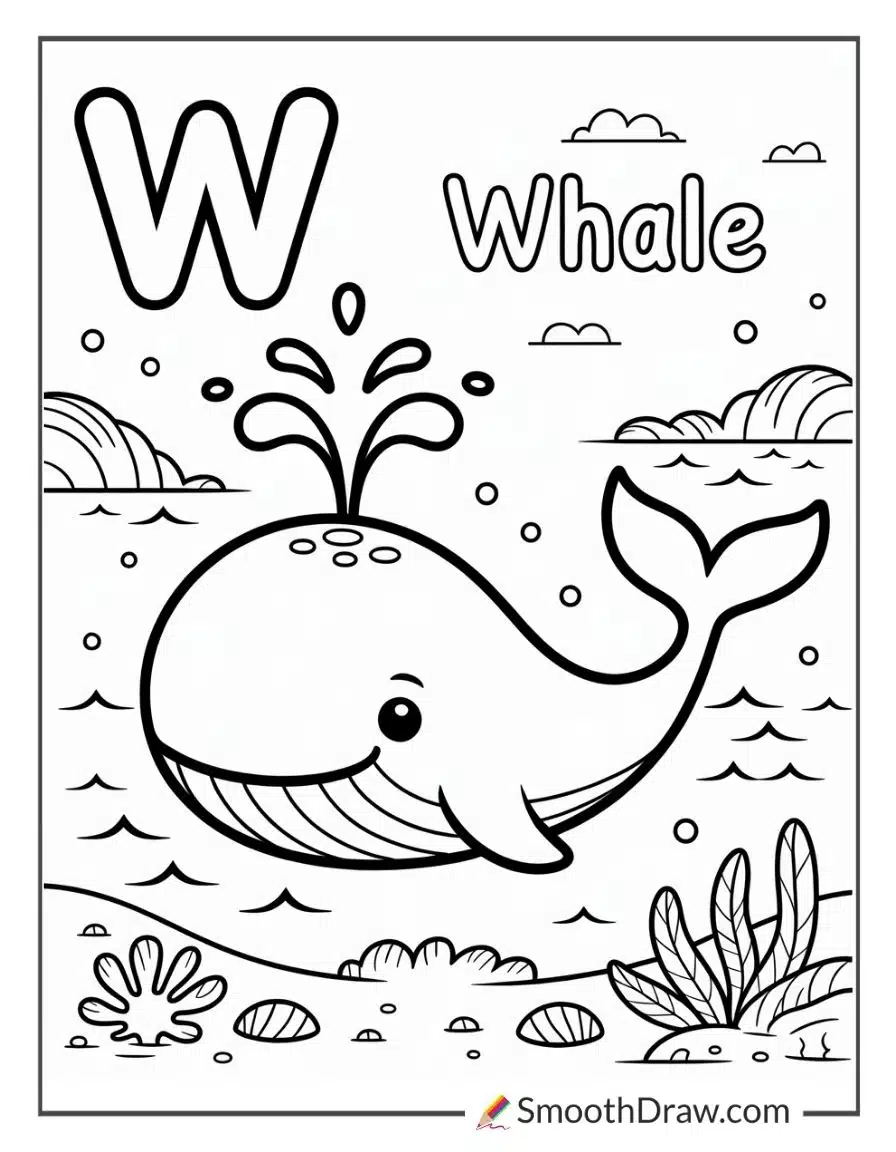 W For Whale Ocean Alphabet Scene