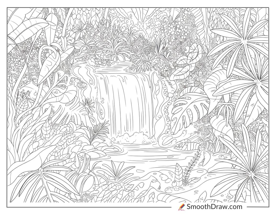 Waterfall in lush rainforest