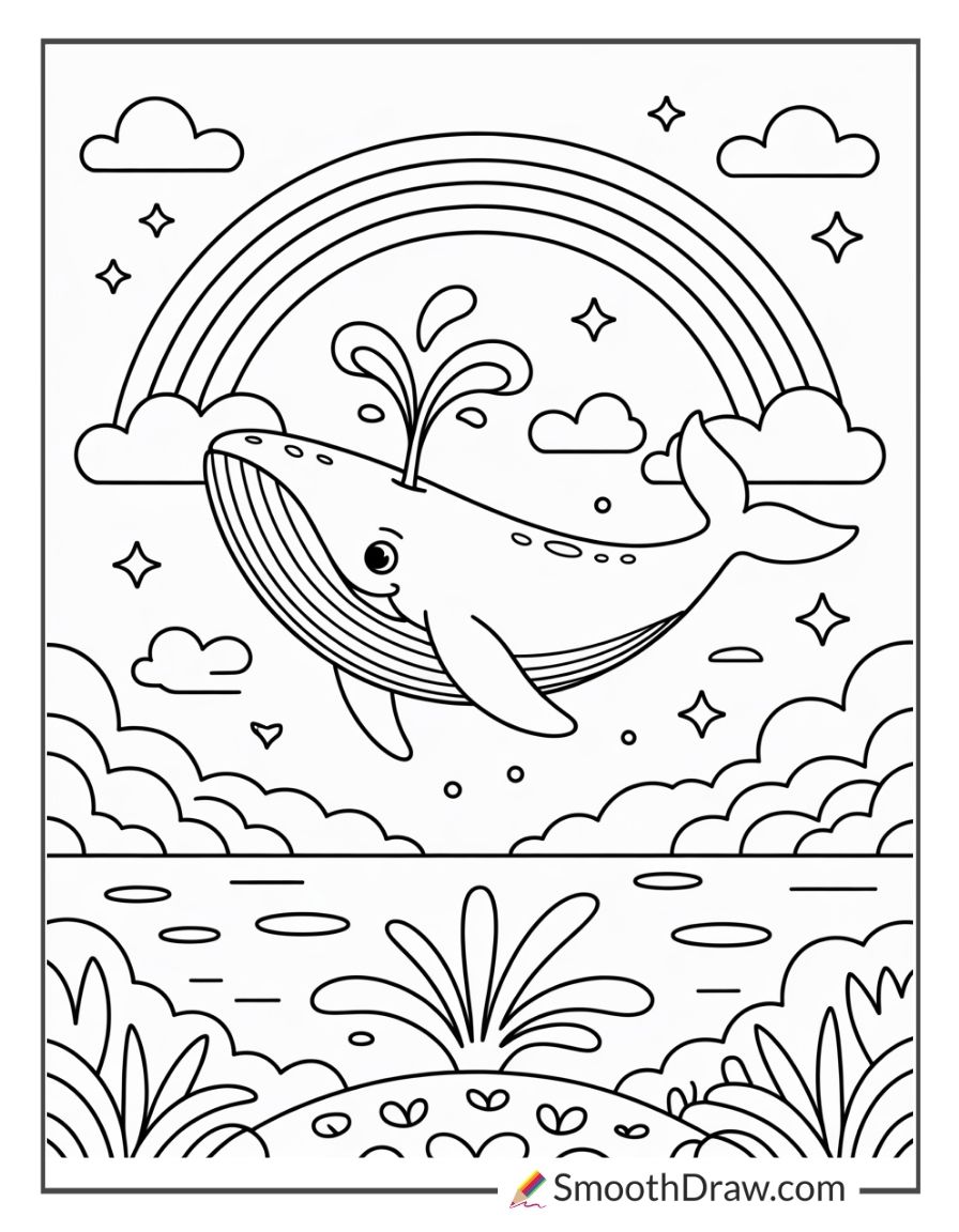 Whale Jumping Under Rainbow
