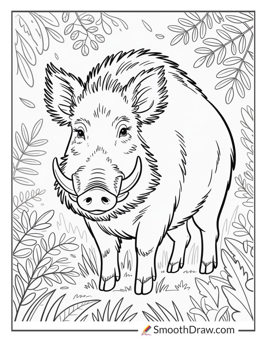 Wild Boar In Forest Bushes