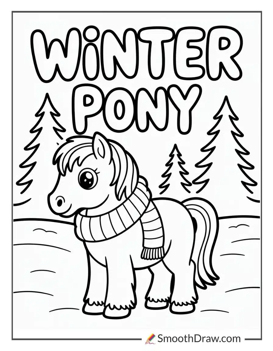 Winter Pony Wearing A Warm Scarf Coloring Sheet