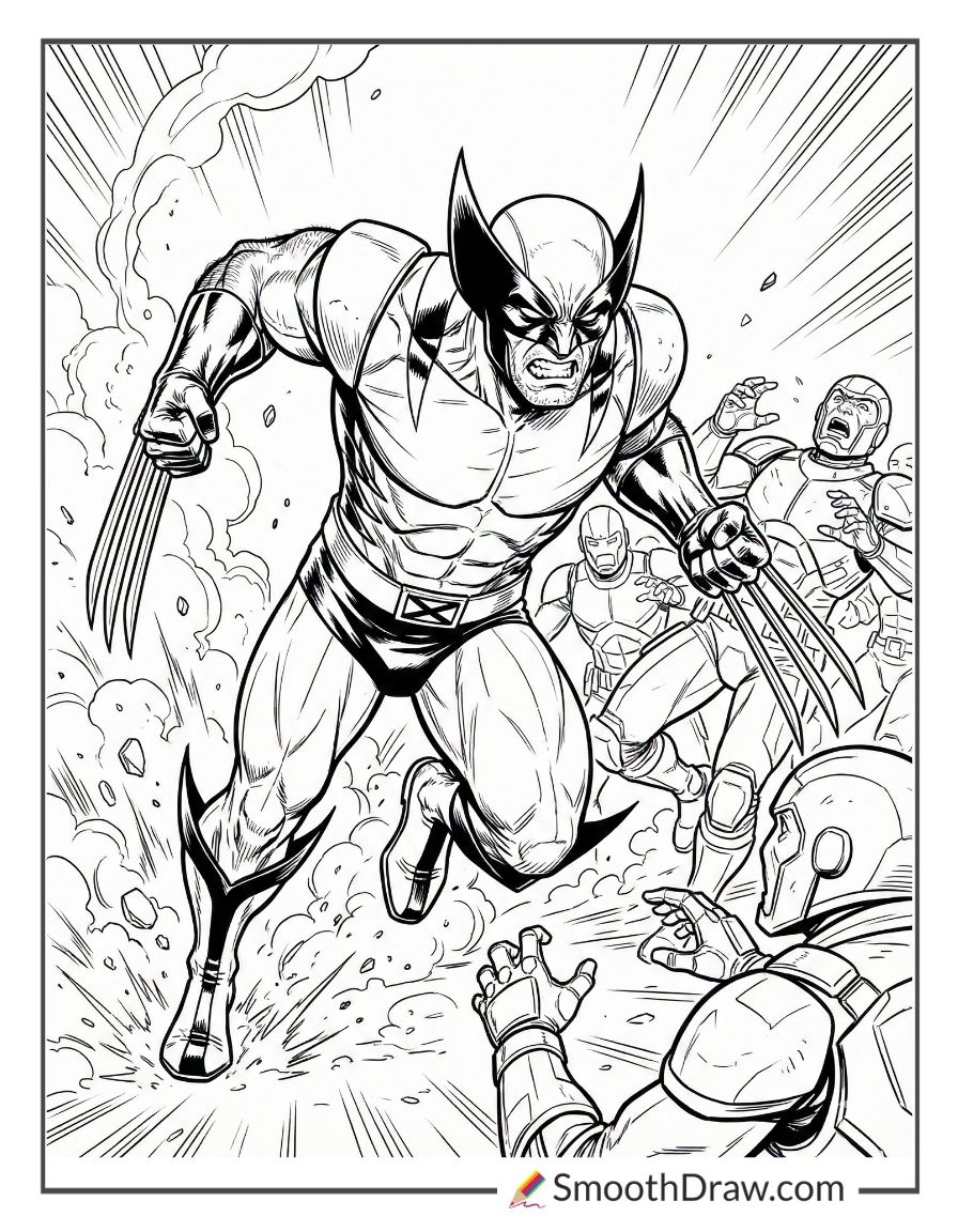 Wolverine charging enemies for coloring