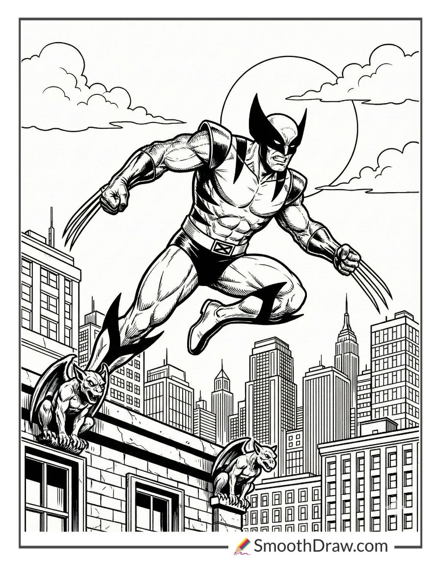 Wolverine leaping from rooftop