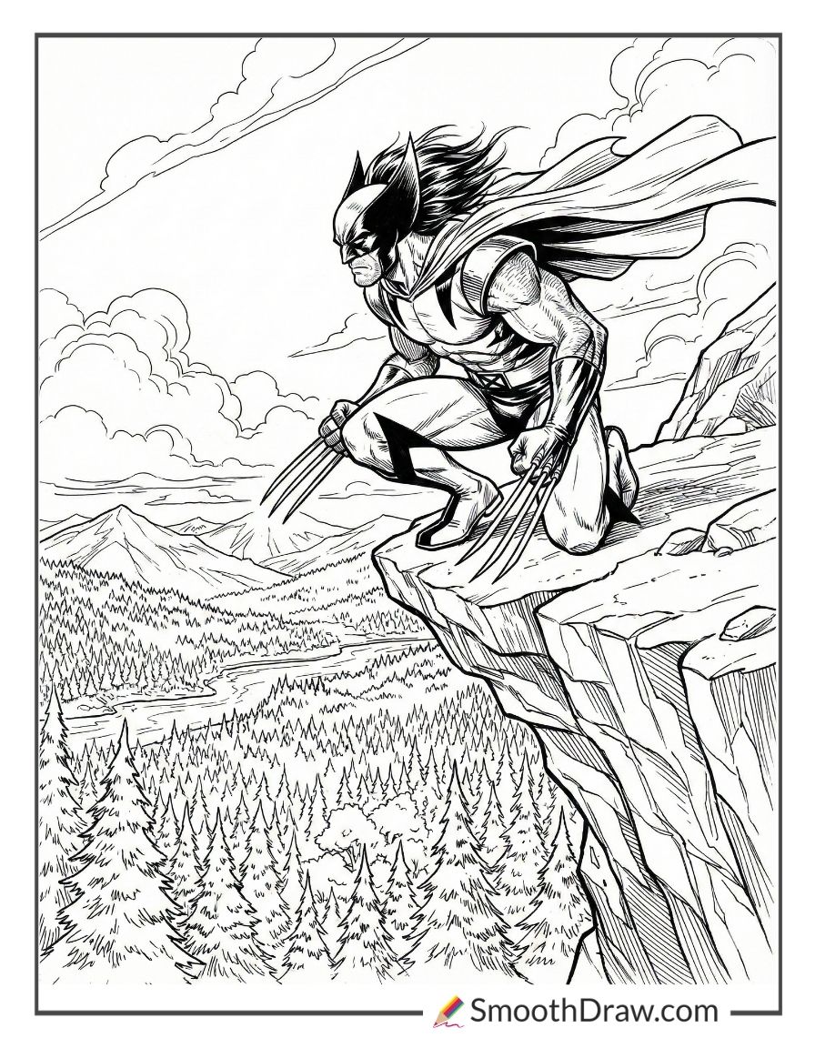 Wolverine perched on cliff edge